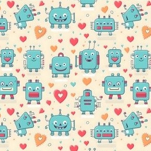 RoboLove Delights: Little Robots & Hearts Home Decor