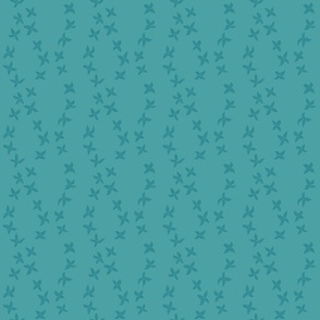 Little flowers or stars arranged in twisted branches in light and dark teal
