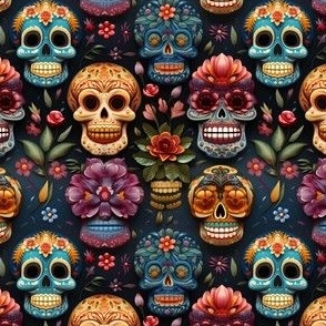 Eternal Fiesta: Day of the Dead Sugar Skulls & Flowers Home Decor