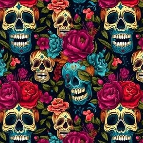 Dia de los Muertos Splendor: Sugar Skulls and Colorful Flowers Home Decor