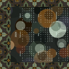 CALENDAR-2024 Moody Browns and Aquas Earthy Tones Circles and Arabesque Tiles