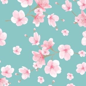 cherry blossoms on teal background