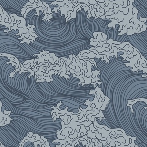 Boho Blue on Blue Rolling Ocean Waves Pattern