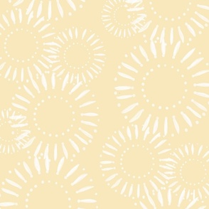 Yellow and white sunflower pattern in a whimsical asymmetric design