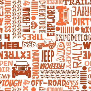 Large Scale 4x4 Adventures Word Cloud Off Road Jeep Vehicles in Orange
