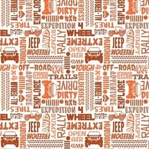 Small Scale 4x4 Adventures Word Cloud Off Road Jeep Vehicles in Orange
