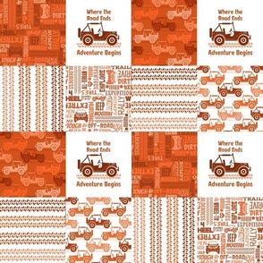 Smaller Patchwork 6" Squares 4x4 Adventures Off Road Jeep Vehicles in Orange for Cheater Quilt or Blanket