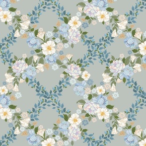  Trellis Floral _Sage and Dusty Blue _Small