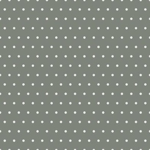 1/8" Pindot Polka Dots {Off White / Pale Gray on Dark Sage Green} 