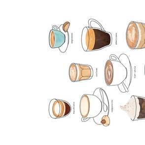 Espresso Drinks - watercolor drawing - Tea Towel