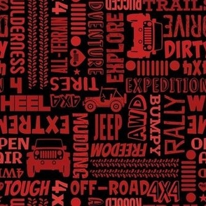 Medium Scale 4x4 Adventures Word Cloud Off Road Jeep Vehicles in Red and Black