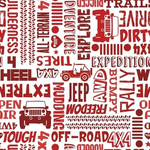 Large Scale 4x4 Adventures Word Cloud Off Road Jeep Vehicles in Red