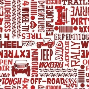 Medium Scale 4x4 Adventures Word Cloud Off Road Jeep Vehicles in Red