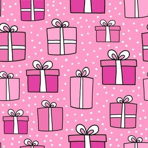 Large Scale Gift Boxes Presents Joyful Christmas Doodles in Pink