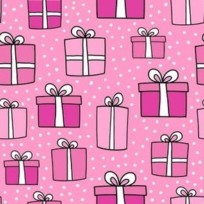 Medium Scale Gift Boxes Presents Joyful Christmas Doodles in Pink