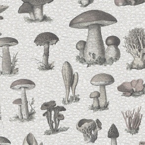 MUTED COLORS VINTAGE MUSHROOMS - DOTTED TEXTURE, MEDIUM SCALE