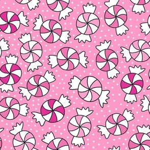 Large Scale Candy Swirls Joyful Christmas Doodles in Pink