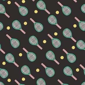 Tennis Balls and Rackets - Raquet Sports Love - Retro Pop and Preppy - Black (Medium)