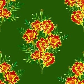 Marigold Bouquet Watercolor on Forest Green