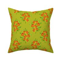 Watercolor Marigolds on Avocado Green