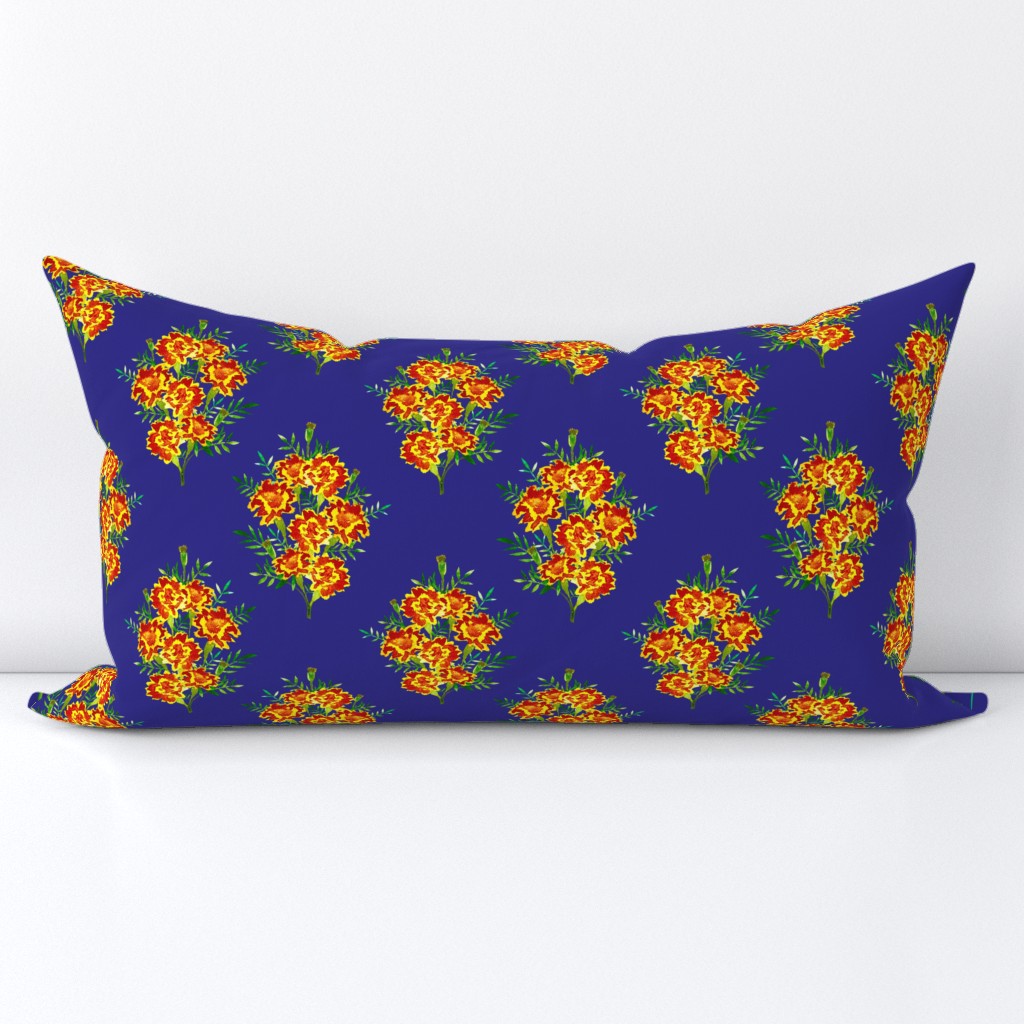 Marigold Bouquet on Cobalt Blue