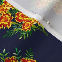 Watercolor Marigolds on Navy Blue
