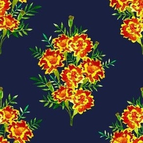 Watercolor Marigolds on Navy Blue