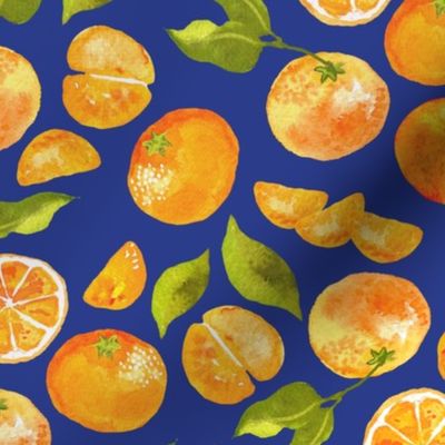 Cutie Clementine Tangerine Oranges on Cobalt Blue