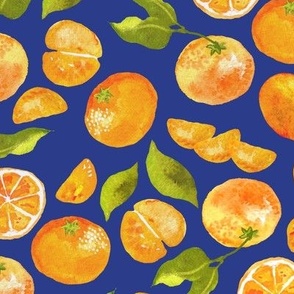 Cutie Clementine Tangerine Oranges on Cobalt Blue