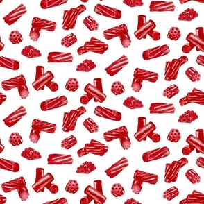 Red Licorice Bits on White