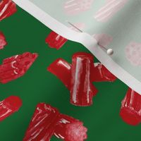 Red Licorice Bits on a Bright Christmas Green