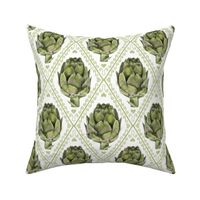 Green Painted Artichoke Diamonds Damask