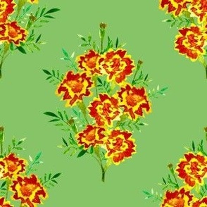 Marigold Bouquet on Sour Apple Green