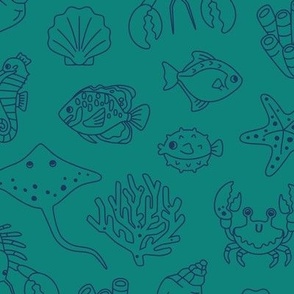 Coastal Chic Small Animals Outlined on Sea Green