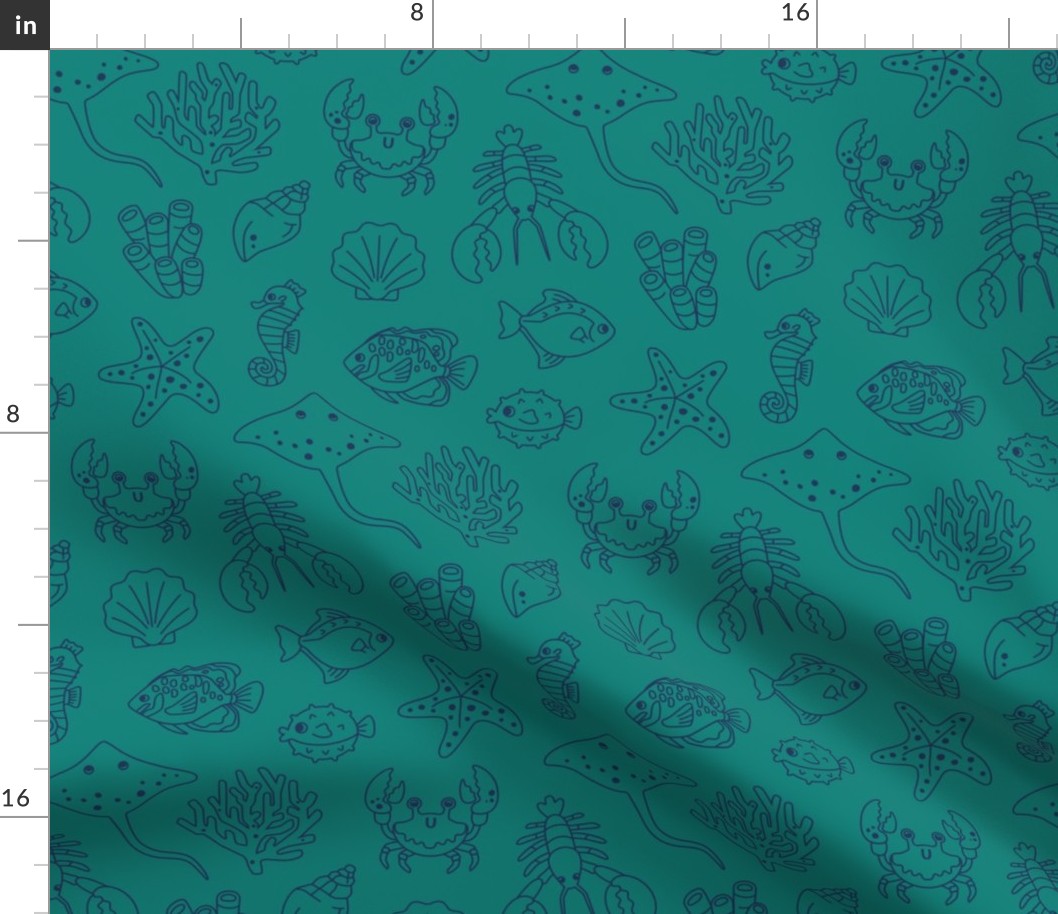 Coastal Chic Small Animals Outlined on Sea Green