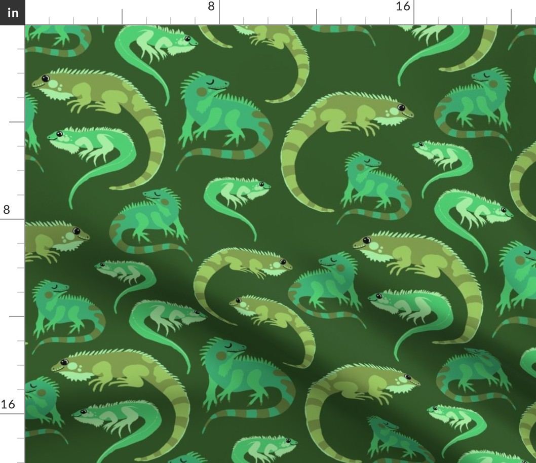 Green Iguanas on Dark Green, Medium