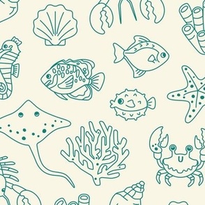 Coastal Chic Small Animals Outlined on Ivory