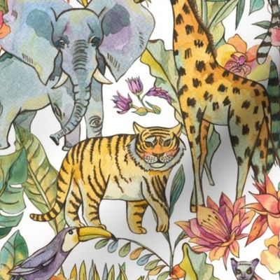 Watercolor floral animals on white