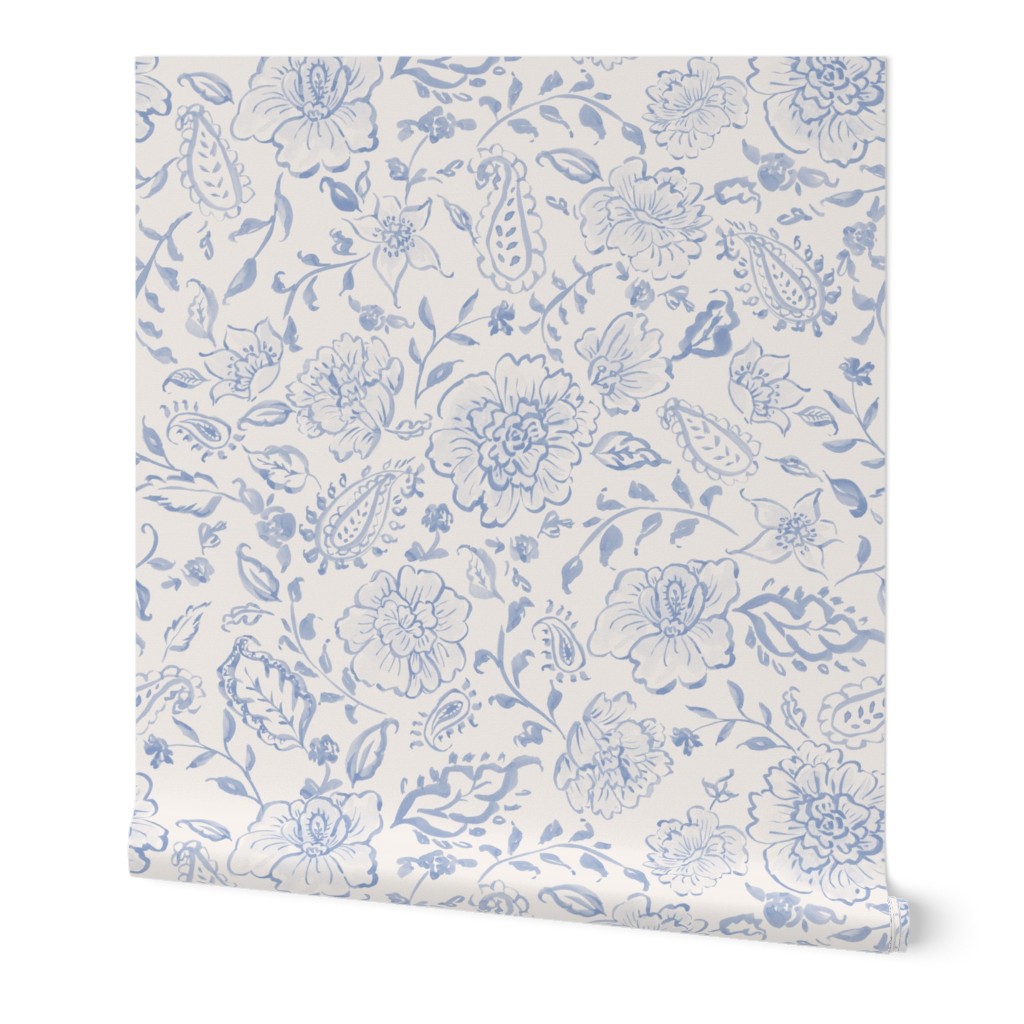 watercolor chintz pattern - blue and white