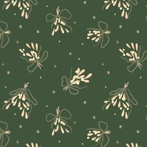 Starry Mistletoe and Bows Christmas - Douglas Fir Green