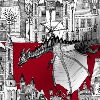 Dragon Kingdom Winter Toile red