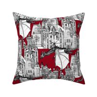 Dragon Kingdom Winter Toile red