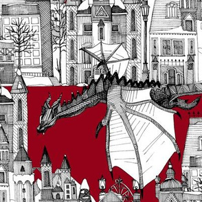 Dragon Kingdom Winter Toile red