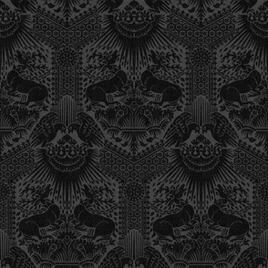 1390 Italian Damask with Deer and Eagles, Black