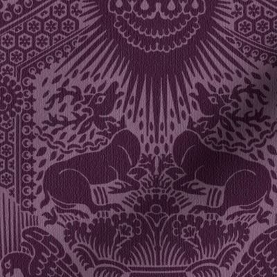 1390 Italian Damask with Deer and Eagles, Aubergine