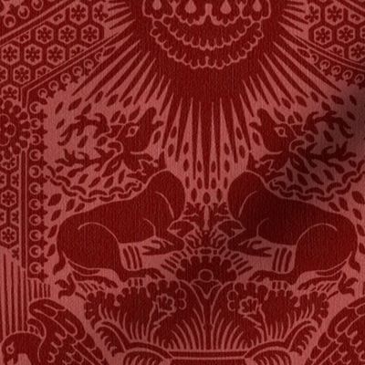 1390 Italian Damask with Deer and Eagles, Dark Red