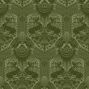 1390 Italian Damask with Deer and Eagles, Olive Green