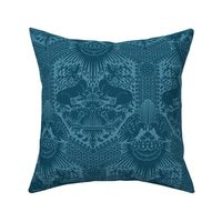 1390 Italian Damask with Deer and Eagles, Peacock Blue