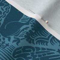 1390 Italian Damask with Deer and Eagles, Peacock Blue