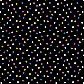 darker blue pink yellow white polka dots on black small